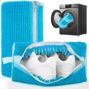 Imagem de Bolsa para máquina de lavar sapato: 2 peças de sacos de roupa de malha reutilizáveis para lavadora e secadora - Bolsa de limpeza de sapatos durável para tênis, viagem, kit de limpeza sem manchas (azul