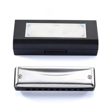 Imagem de Gaita profissional para iniciantes e adultos Blues Harmonica C D A F G Bb E Key 10 furos 20 notas adequadas (preto Eb)