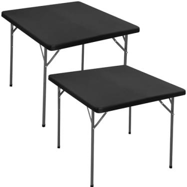 Imagem de Pacote com 2 toalhas de mesa elásticas para mesas quadradas de 91 x 91 cm, à prova d'água, elástica, lavável, toalha de mesa de piquenique, toalha de mesa dobrável de elastano para acampamento