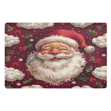 Imagem de SEHANY Tapete de porta de inverno Papai Noel Natal para todos os climas, impermeável, secagem rápida, bem-vindo, tapete de entrada antiderrapante, tapete decorativo de poliéster para entrada, varanda