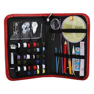 Imagem de Kit de costura de nylon multifuncional, conjunto de linha de agulha de aço inoxidável, portátil, doméstico, suprimentos de costura para viagens, casa, uso diário (Vermelha)