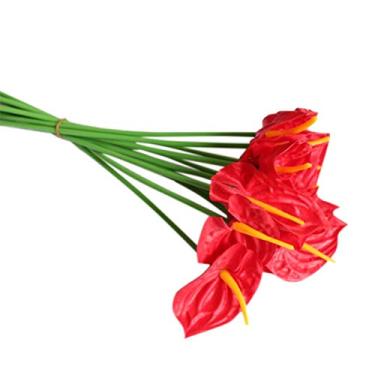 Imagem de 20 peças de flores artificiais de anturio, flor falsa de toque real para decoração de casa, arranjos florais, buquês, Vermelho