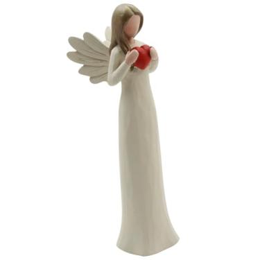 Imagem de WCCDXGP Estatuetas de anjo para mulheres - Estátua de anjo da guarda de resina segurando coração vermelho, presente para Ação de Graças, casamento, enfeite de decoração de casa de Natal, presentes de