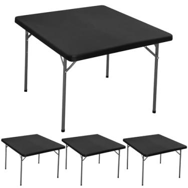 Imagem de Pacote com 4 toalhas de mesa quadradas elásticas para mesas de cartão de 86 x 86 cm, capa de mesa de piquenique, impermeável, elástica, lavável, pátio, dobrável, ao ar livre, elastano para acampamento