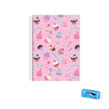 Imagem de Kit Caderno Feminino de 10 Matérias com Capa Dura 200 Folhas e Grampeador Alicate S-150