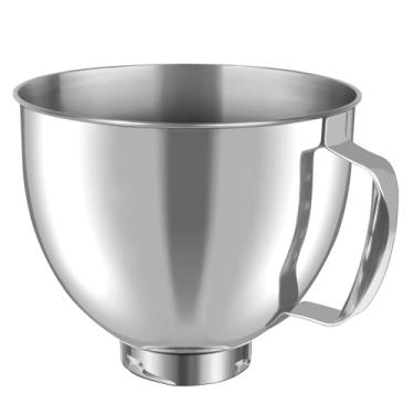 Imagem de Tigela de mistura de aço inoxidável para misturadores de cabeça inclinada KitchenAid de 4,5 a 5 litros, acessórios para batedeira, tigela de mistura de substituição de 5 litros com alça