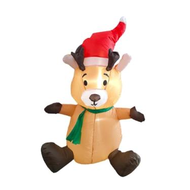 Imagem de UGPLM Enfeite de Natal inflável de rena de 100 cm de altura, 110 V, EUA, para decoração de quintal de inverno, fofo com chapéu de Papai Noel, decoração para