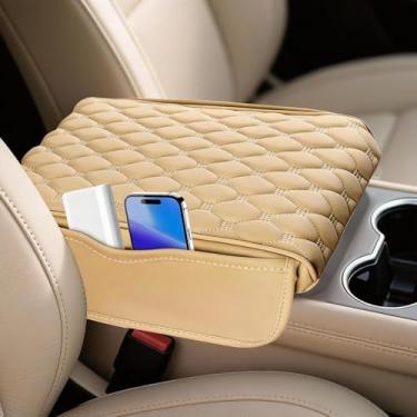Imagem de Capa de apoio de braço para console central, capa protetora universal de couro de microfibra à prova d'água com 2 bolsas de armazenamento, acessórios de decoração de carro confortáveis adequados para