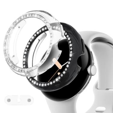 Imagem de HAYONLIY Pacote com 2 capas brilhantes compatíveis com Google Pixel Watch 4 de 45 mm (2025), capa protetora rígida de policarbonato com strass brilhante