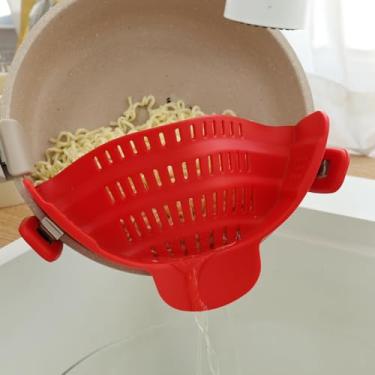 Imagem de Coador universal de silicone com encaixe, antiderramamento, macarrão, vegetais, utensílios de cozinha resistentes a altas temperaturas de grau alimentício (vermelho)
