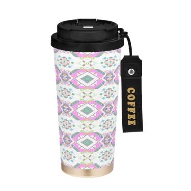 Imagem de STAYTOP Linda caneca de café de viagem com isolamento térmico de 482 g, copo de café reutilizável de aço inoxidável com tampa flip à prova de vazamento à prova de vazamento para escritório, escola