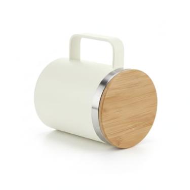 Imagem de Caneca Térmica 400ml Parede Dupla Premium – Mantém Bebidas Quentes e Frias – Tampa de Bambu + Inox Reciclado – Design Moderno Preto/Branco/Cinza – Para Escritório, Casa e Presente (Branco)