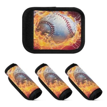 Imagem de Qilmy Flame Baseball Bagagem Handle Wrap Pacote com 2 Identificadores de Bagagem Identificadores de Bagagem Conforto Pegas Capa para Carrinho de Viagem Bolsa Mala Avião Acessórios de Viagem 569