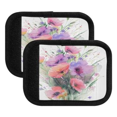 Imagem de Qilmy Beautiful Flowers Bagagem Handle Wrap Pacote com 4 Identificadores de Bagagem Identificadores de Bagagem Capa para Carrinho de Bebê Mala Mala Avião Acessórios de Viagem 963