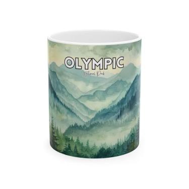 Imagem de Scacco Matto Caneca Parque Nacional Olímpico – Design Aquarela Floresta e Montanha – Presente para Amantes da Natureza – Xícara de Café Cerâmica – 325 g