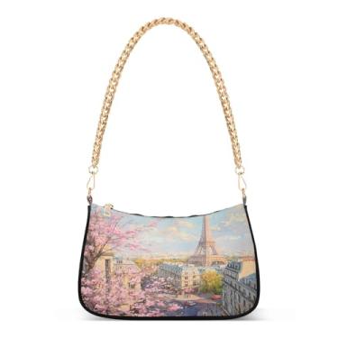 Imagem de CEBUGI Bolsas transversais para mulheres, bolsa de ombro Torre Eiffel, bolsa clutch estilosa com alça de corrente