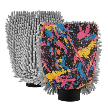 Imagem de STAYTOP Luvas de lavagem de carro com pintura colorida, 2 peças, luvas de microfibra de chenille, sem arranhões, panos de esponja de lavagem ultra absorventes para carros, limpeza doméstica - M
