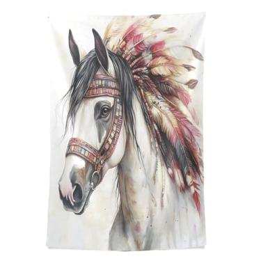 Imagem de STAYTOP Tapeçaria linda tribo indígena cavalos tapeçaria para decoração de casa decoração de dormitório sala de estar quarto tapete de parede (80 × 60 pol)
