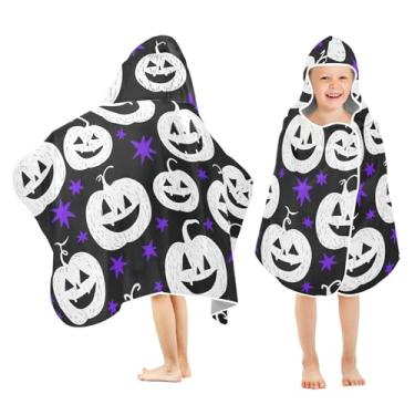 Imagem de Burbuja Toalha de banho com capuz Jack O Lantern Pumpkins para crianças, toalha de praia de pelúcia macia absorvente para meninas e meninos 3-10 anos, 61 x 127 cm