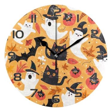 Imagem de YETTASBIN Relógio de parede fantasma de Halloween, silencioso, sem tique-taque, operado por bateria, relógio redondo decorativo criativo para cozinha, sala de estar, banheiro, decoração de escritório