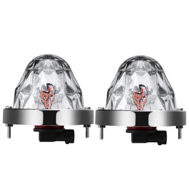 Imagem de Vitonsbay Luzes de melancia, lentes em forma de diamante, lâmpada de seta de LED vermelha, com moldura de aço inoxidável, substituição para caminhões Peterbilt Freightliner Trailers, trailers