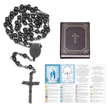 Imagem de FaithHeart Rosário católico para mulheres, colar em Y de aço inoxidável virgem maria para mulheres, presentes católicos com cartão de oração do terço e caixa de presente, Aço inoxidável, Sem Pedra
