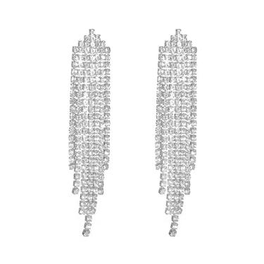 Imagem de Supra Diamanto Brincos de borla de strass para mulheres brilhantes brincos pendentes de formatura longo lustre de cristal brilhante brincos de declaração festa de casamento vestido de formatura