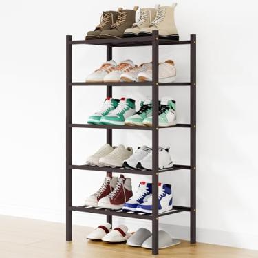 Imagem de Smiry Sapateira, organizador de sapatos de bambu pequeno de 5 camadas, prateleira empilhável de madeira para armário, entrada, entrada da porta da frente, marrom