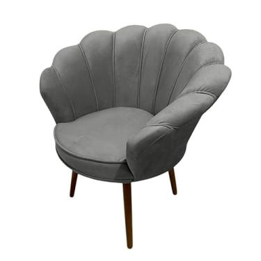 Imagem de Poltrona Decorativa Pétala Luxo em Tecido Veludo com Pés Palito para Sala Quarto e Recepção - Conforto e Sofisticação (Cinza)