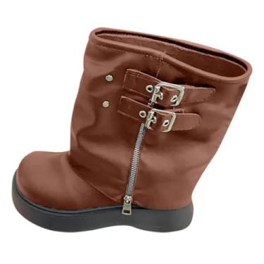 Imagem de Botas longas jeans femininas bico fino salto grosso design moderno e retrô confortável para usar na primavera e outono, Marrom, 36