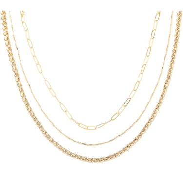 Imagem de Jovialpixie Colar feminino de 3 peças/2 peças de ouro/prata 14K com corrente ajustável de 40 a 45 cm (caixa de presente reutilizável premium incluída), 16″ + 2″, Latão, Sem Pedra Preciosa