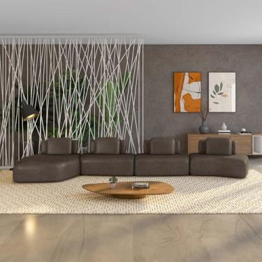 Imagem de Sofá Ilha Sala de Estar Dakota 4 Módulos 626cm Encostos Almofadas Soltas PU Marrom G33 - Gran Belo