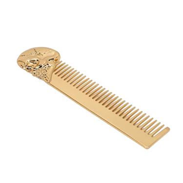 Imagem de Naroote Pente de Cabelo para Barba Com Padrão de Caveira, Liga de Zinco de Bolso, Pente de óleo Antiestático para Suavização, para Homens, Viagens Ao Ar Livre, 5,79 X 1,38 pol. (Ouro)