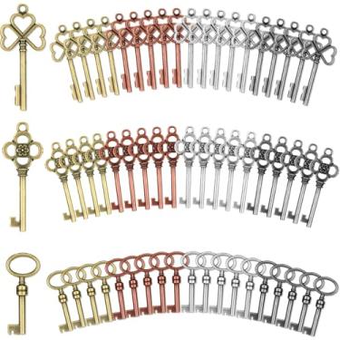 Imagem de Hotop Vintage Large Skeleton Key Set Finish Skeleton Bulk Steampunk Charms Antique Castle Dungeon Pirate Key for DIY Jewelry Making Birthday Party Favor Decoration Treasure (60 Pcs,Rustic)