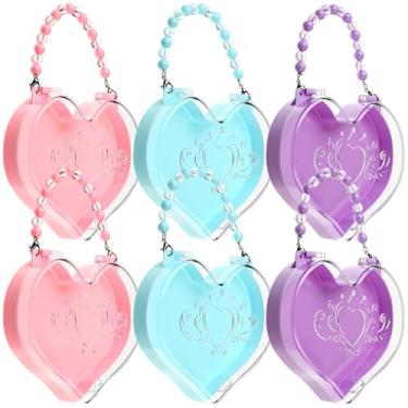 Imagem de Youyole 6 caixas de presente em formato de coração de plástico com tampa e alça de contas, recipiente transparente fofo para mulheres, adultos, dia dos namorados, aniversário, noivado, casamento (rosa