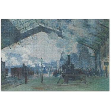 Imagem de Quebra-cabeça de arte Claude Monet Arrival Normandy Train Gare Saint Lazare para adultos 1000 peças arte engraçada pintura de brinquedo personalizado presentes masculinos exclusivos divertidos bobos