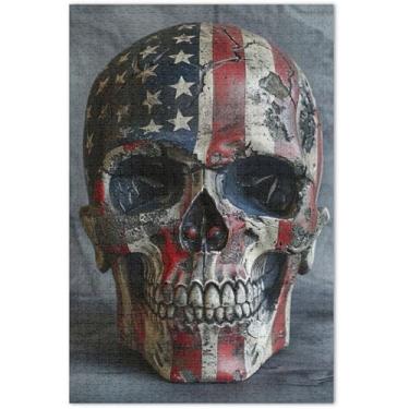 Imagem de Quebra-cabeça com bandeira americana tingida de crânio, 500 peças para adultos, presentes para amantes de quebra-cabeças, presentes masculinos, exclusivo, brinquedo artístico, 51 x 35 cm