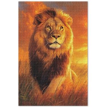 Imagem de Majestic Lion Print Orange 500 peças quebra-cabeças para adultos presentes para jogo de elefante branco família quebra-cabeças pintura de paisagem, 51 x 35 centímetros