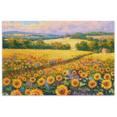 Imagem de Quebra-cabeça paisagem campo girassol 500 peças adultos amigos família jogos presentes duros arte brinquedo pintura