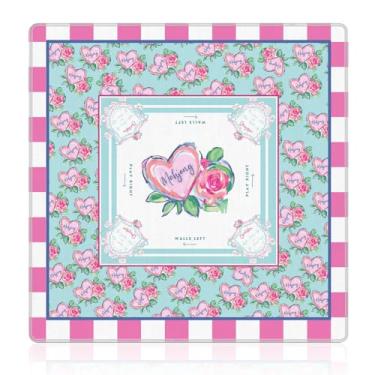Imagem de NATSUNO Pink Rose Floral Heart Mahjong Mat (31.5″x31.5″), Girly Pastel Pink and Blue Flower Non-Slip Noise Reduction Mahjong Table Mat for American Mah Jong Poker Board Games Card Games Dominoes