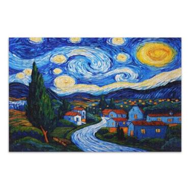 Imagem de Quebra-cabeça adulto noite estrelada com letras nas costas 1000 peças