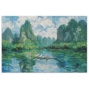 Imagem de Quebra-cabeça de paisagem de montanha com pintura a óleo, 500 peças para adultos, amigos, família, jogos, presentes masculinos, arte colorida exclusiva