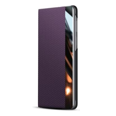 Imagem de LYJSMGZ Capa flip para Samsung Z Fold7, textura de fibra de carbono, à prova de choque, magnética, à prova de choque, capa de negócios, suporta carregamento sem fio, roxo, Z Fold 7
