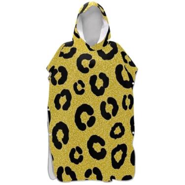 Imagem de Joisal Roupão reutilizável para troca de poncho de surfe para toalhas de banho de praia com capuz preto leopardo dourado ponchos adultos para mulheres