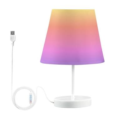 Imagem de Joisal Lâmpada pequena gradiente rosa amarelo para mesa de cabeceira com abajur de linho para quarto, lâmpada de mesa regulável