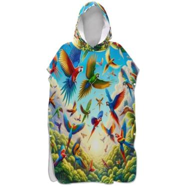 Imagem de Joisal Poncho de surfe colorido papagaios trocador para adultos plus size homens mulheres poncho com capuz toalha de natação com capuz
