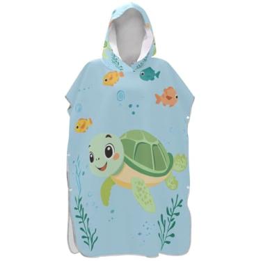 Imagem de Joisal Roupão de mudança de tamanho grande para adultos, poncho de surfe, toalha de banho com capuz, desenho animado, tartaruga, mar, homem, poncho com capuz