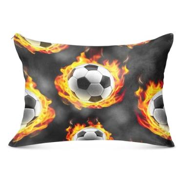 Imagem de Bolas de futebol legais cinza fogo fronha decorativa zíper padrão queen king size fronhas divertidas cama grande, tamanho Queen, 50,8 cm x 76,2 cm