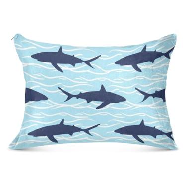 Imagem de Capa de almofada decorativa azul claro tubarões escuros com zíper padrão king queen size fronha para cama de casa sofá, tamanho padrão, 51 x 66 cm