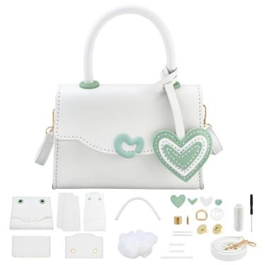 Imagem de WEBEEDY Kit de fabricação de bolsa transversal de couro PU DIY com instruções para mulheres, conjunto completo de bolsas de artesanato de couro para presente artesanal de aniversário, Natal, 20 x 14 x